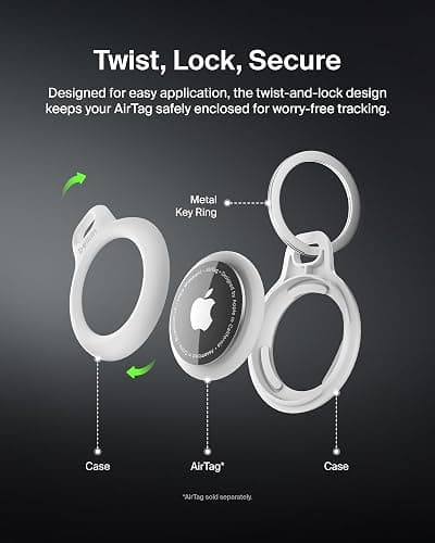 Belkin Apple AirTag Secure Holders with Key Ring - Durable, Scratch-Resistant Case with Open Face & Raised Edges - Protective AirTag Keychain Accessory for Keys, Pets, Luggage, & More - 2-Pack White thumbnail 4