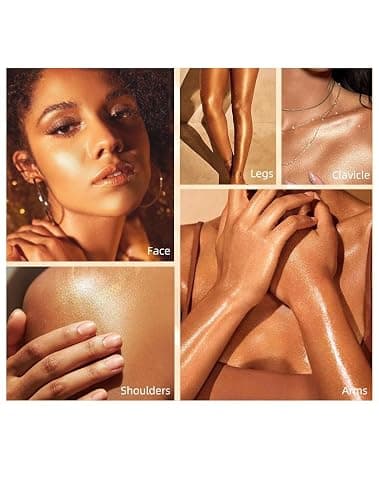 Glitter Powder Highlighter Makeup, Body Brightens the Natural Three-dimensional Face Blusher Patting Powder Highlighter. (01# White moonbeam) thumbnail 8