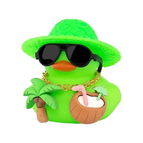 wonuu Summer Beachy Vacation Duckies, Tropical Paradise Rubber Duck Beach Surfing Ocean Voyage Rubber Ducks (Green, Coconut Drink, Palm Tree) - Image 1