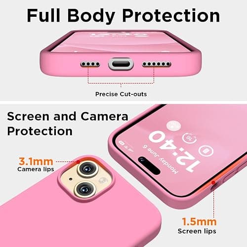 COFFKER Silicone for iPhone 15 Plus Case, Phone Cover, Tender Pink | Full Body Protection, Shockproof Slim Phone Case with Anti-Scratch Microfiber Lining thumbnail 3
