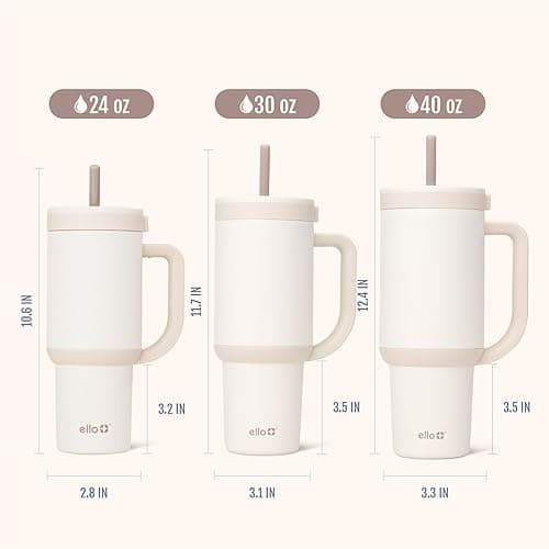 Ello Oasis 24 oz Tumbler with Handle & Retracting Straw | Reusable Insulated Stainless Steel Cup 100% Leakproof, Gifts for Teens Women Men | Keeps cold for 24 Hours, Cup Holder Friendly, Cream Tonal - 24 Ounces - Cream Tonal thumbnail 2