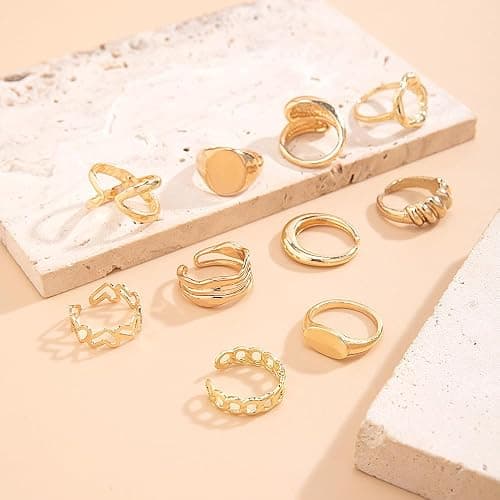 FUTIMELY 14K Gold Stackable Knuckle Rings Set for Women Teen Girls,Aesthetic Silver 10Pcs Trendy Dainty Open Midi Rings Set,Midi Finger Rings Pack Jewelry Gifts thumbnail 4