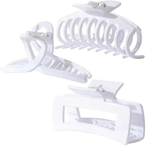 Kitiin Solid White Large Hair Claw Clips for Thick/Fine/Thin Hair,Strong holding teeth interlocking Women Jaw Clips for Hair 3 Count In set(White) - Image 1