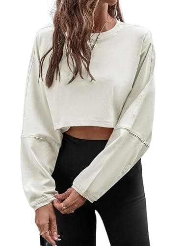 Women's Round Neck Casual Crop Sweatshirt, Multi-Wear Sports/All-Match Tee Knit Top, Long Sleeve Fall Fashion Winter Clothing - Image 1
