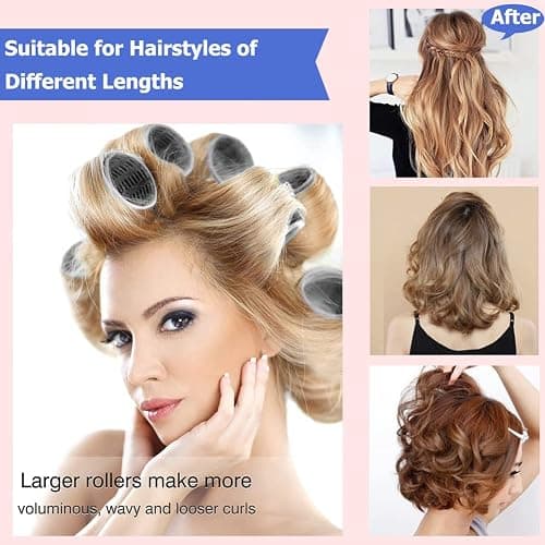 Lockenwickler locken Set 24 Stücke, Große Locken Curlers Ohne Hitze Selbsthaftend Haftwickler, Groß Hitzefreie Haarwickler Hair Rollers mit 12 Stücke Entenschnabelclips für lange mittlere kleine Haar thumbnail 3