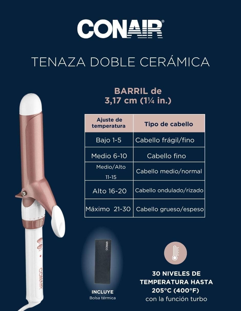 Conair Tenaza con tecnologia de doble ceramica con barril de 1 1/4" cd702gnes Blanco/Rose Gold, 0.38 kilograms, 1 unidad thumbnail 6
