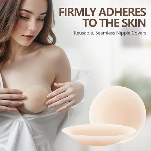 SUFUJIA Not Sticky Pasties Nipple Covers, Grippy Seamless Covers, Reusable Silicone No-Show Inserts with Travel Box thumbnail 3