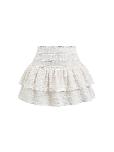 Floerns Women Summer Beach Vacation Textured Lace Layered Ruffle Mini Skirt Elastic High Waist Y2k Cute Cake Skirts - Image 1