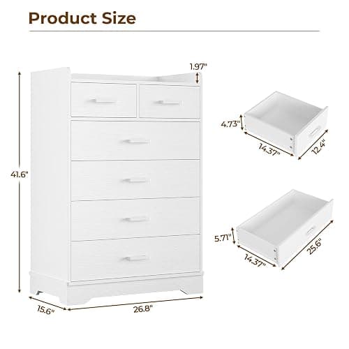 Hasuit White 6 Drawer Dresser, Wooden Storage Chest of 6 Drawers, Vertical Large Capacity Clothing Storage Organizer, Tall Dressers for Bedroom, Hallway, Entryway thumbnail 2