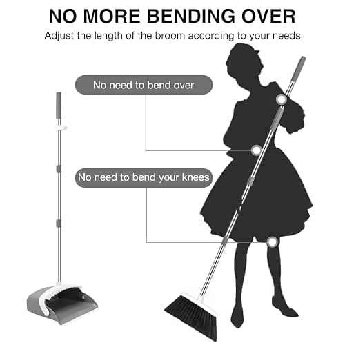 NACENA Broom and Dustpan Set with 52-in Long Adjustable Handle, Grey White | Broom Dustpan Combo with Dustpan Teeth to Automatically Clean Hair Suitable for Home Kitchen Office Hall Floor thumbnail 4