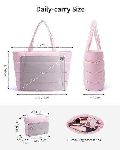 Narwey Nylon Puffer Tote Bag for Women, Puffy Work Nurse Teacher Tote Bag, Quilted Shoulder Bag for Travel, Gym, Gifts thumbnail 6