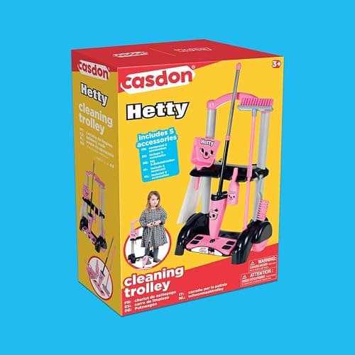 Casdon Henry & Hetty Toys - Hetty Cleaning Trolley - Pink Hetty-Inspired Toy Playset with Mop, Brushes, Dustpan, & Accessories - Kids Cleaning Trolley Set - For Children Aged 3+ thumbnail 6