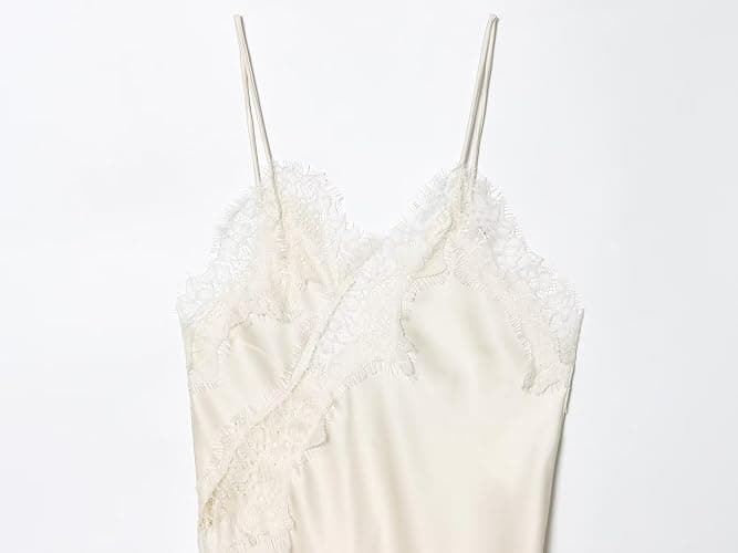 ZCKZUK Women's Elegant Satin Lace Trim Undergarment Slip Dress with Asymmetric Hem, V‑Neck Spaghetti Straps Evening Wear thumbnail 3