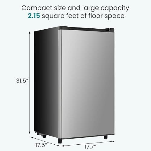 OLIXIS 3.2 Cu.Ft Mini Fridge with Freezer, Single Door Compact Refrigerator | Adjustable Thermostat, 5-Level Thermostat, for Bedroom Office Dorm, LED Interior Light, Sliver thumbnail 3