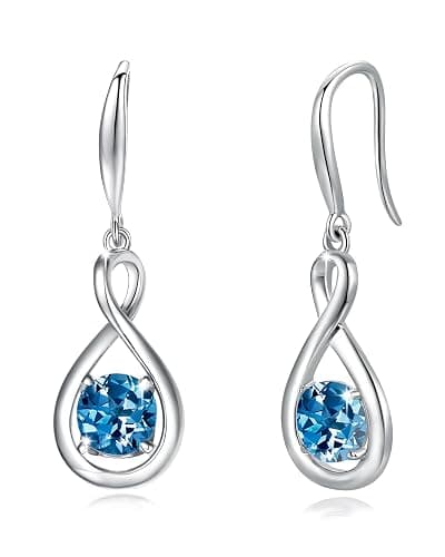 FANCIME Dangle Drop Earrings 925 Sterling Silver Dainty Infinity Round Gemstone Birthstone Jewelry Birthday Gifts for Her Women - Image 1