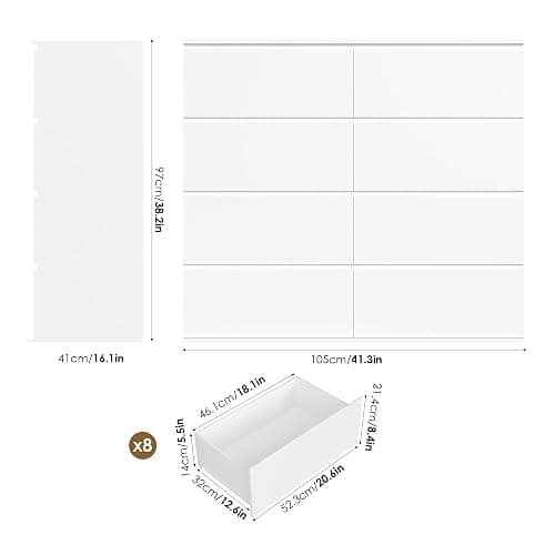 FINETONES 8 Drawer Dresser for Bedroom, White Dresser Double Chest of Drawers, Modern Wood Dressers with Deep Drawers for Living Room,White thumbnail 2