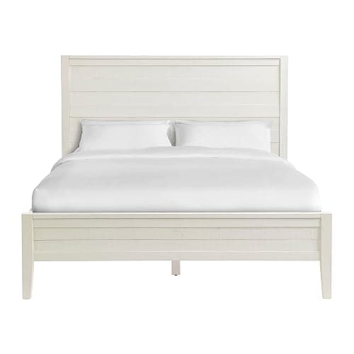 Arden Queen Size Panel Bed Frame – Solid Brazilian Pine Wood with High 50" Headboard, Low 18" Footboard, 8" Underbed Clearance – Rustic Boho Bedroom Style by Alaterre Furniture (Light Driftwood White) thumbnail 8