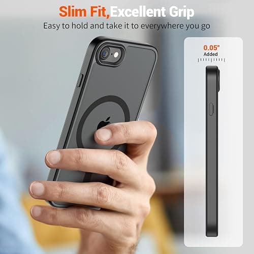 SUPFINE Magnetic for iPhone SE Case 2022 (3rd)/2020 (2nd), iPhone 8 Case (Compatible with MagSafe) (Military Grade Drop Protection) Translucent Matte Phone Cover,Black thumbnail 7