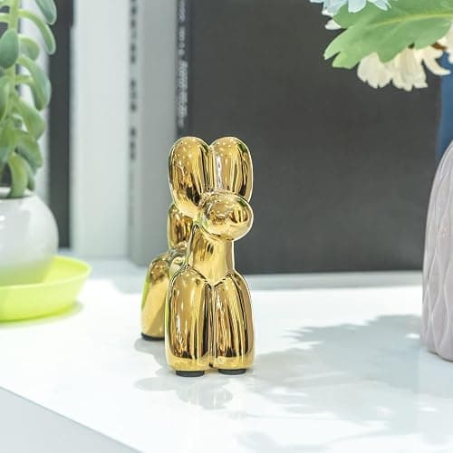 Notakia Cute Ceramics Balloon Dog Statue Crafts Gold Living Room Desktop Decorations,Handmade Modern Small Ceramic Animal Statue Ornament Gold Home Decor Accents thumbnail 8