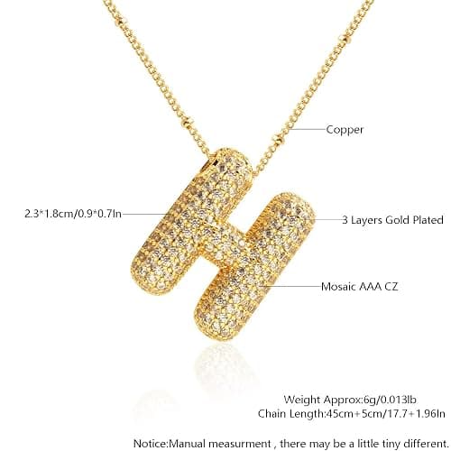 Z ZACHÉ 18k Gold Plated Dainty Cubic Zirconia Bubble Alphabet 26 A-Z Letter Necklace, Personalized Name Necklace,Balloon Initial Necklace for Women Female thumbnail 3