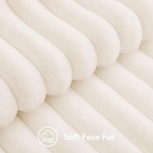 decorUhome Fall Faux Fur Throw Pillow Covers 18x18 Set of 2 Cream White | Decorative Soft Cozy Striped Plush Modern Farmhouse Boho Couch Pillow Cases Velvet Back for Sofa Bed Living Room Home Decor thumbnail 3