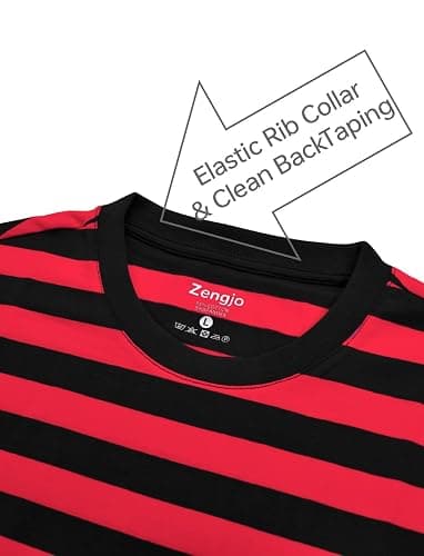 Zengjo Mens Striped T Shirt Cotton Stretch Crewneck Short Sleeve Casual Tee | Retro style, mime and costume outfits thumbnail 6