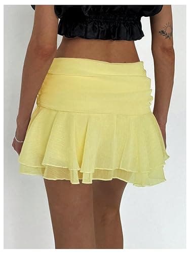 MakeMeChic Women's Cute Mini Skirt Tiered Layer Ruffle Sheer Flared Rave Party Going Out Skirts thumbnail 3