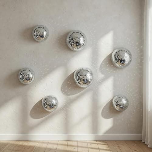 7Pcs Half Disco Ball Wall Decor Set 4/5in Disco Mirror Decor for Home Party | Retro 70s & 80s Disco Wall Decor for bedrooms, bars, apartments, living rooms and aesthetic spaces thumbnail 7