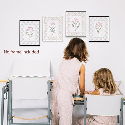 laveliabel Pink Vintage Floral Wall Art Prints Set of 4 Unframed, Chinoiserie Wall Decor, Floral Room Decorations, Pastel Pink Grandmillennial Poster Prints for Girls Room Dorm Decor 8x10inches thumbnail 5