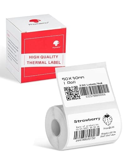 Phomemo Thermal Sticker Label Paper for M120/M110/M220/M250/M150 Label Maker Machine, Multi-Purpose Self-Adhesive Tag 1.96'' x 1.18"(50X 30mm), 230 Labels/Roll,Black on White - Image 1