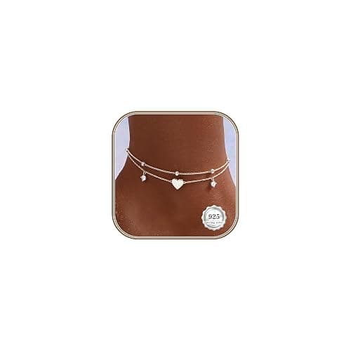 Gold/Sterling Silver Anklet Bracelets for Women Waterproof, Non Tarnish 925 Sterling Sliver Plated Heart Evileye Butterfly Charm, Dainty Summer Beach Anklets for Women, Beach Vacation Bikini Outfits for Her Mom - Image 1