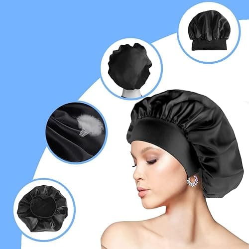 Silk Hair Wrap for Sleeping, Hair Bonnet, 1pcs Night Sleep Cap for Women Girls, Hair Care Head Cover Elastic Hat for Black Curly Hair. thumbnail 2