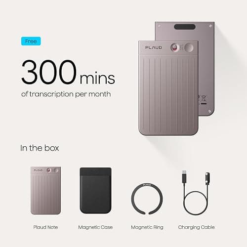 Plaud Note AI Voice Recorder Transcribe & Summarize, Non-Pro Version | AI Note Taker for Meetings, Calls, Lectures, Professionals & Teams, 112 Languages, App Control, Case Included, Starlight thumbnail 9
