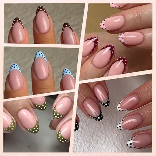 Polka Dot Press on Nails Short Almond Fake Nails 9 Colors French Tip Nails Press ons with Design Reusable Artificial Nail in 12 Sizes Full Cover Stick on Nails for Women Manicure Decorations 216Pcs thumbnail 5
