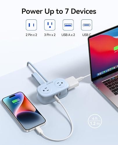Travel Power Strip with USB C, ORICO 4 Outlets 3 USB Ports (1 USB C) with 4FT Wrapped Short Extension Cord Small Power Strip, Non Surge Protector for Travel, Cruise Ship-AP3 thumbnail 3