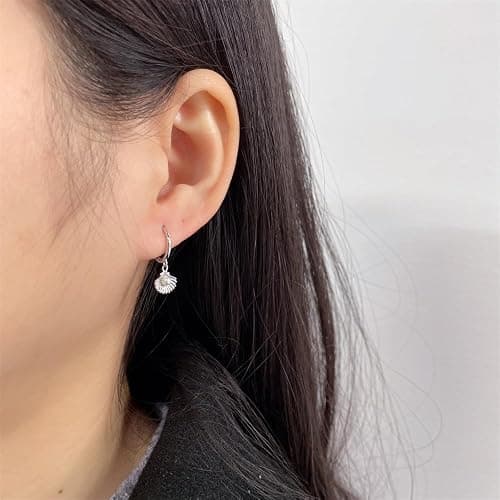 Cute Shell Pearl Huggie Small Hoop Earrings Dangle Drop for Women Teen Girls 925 Sterling Silver 14K Gold Filled Boho Beach Simple Charm Hoops Delicate Hypoallergenic Summer Jewelry Gift Daughter thumbnail 5