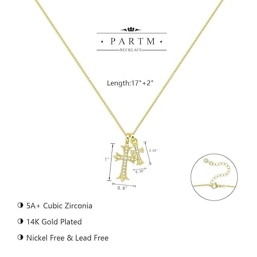 Partm Gold Cross Necklace for Women 14K Plated Dainty Pendant Cross Chain Faith Crucifix Choker Baptism Necklace for Women Trendy Religious Jewelry Hypoallergenic thumbnail 6
