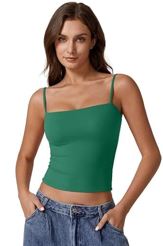 QINSEN Women's Double Lined Basic Tank Top Adjustable Spaghetti Straps Sleeveless Camisole Shirts thumbnail 2