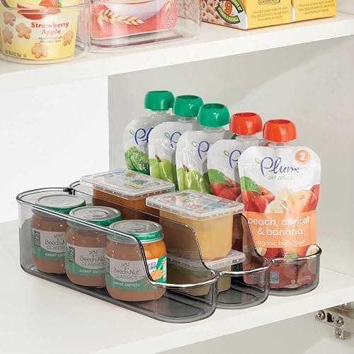 mDesign Small Plastic Kitchen Storage Divided Bin for Child/Kids Supplies - 3 Compartments to Organize Baby Food Jars, Pouches, Bottles, Sippy Cups, Cans, Pacifiers, Shampoo - 2 Pack - Smoke Gray thumbnail 5