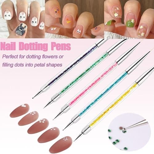 AIBEE Nail Art Brushes, 5pcs Double-Ended Acrylic Nail Brush Including 7/9/11mm Nail Liner Brush Flat Brushes and Nail Dotting Tools for Nail Art Design thumbnail 3