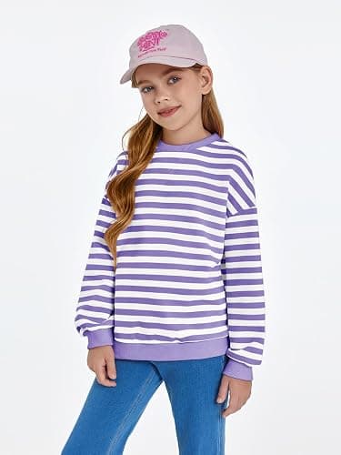 Haloumoning Girls Striped Crewneck Sweatshirt Kids Long Sleeve Oversized Fashion Pullover Tops Fall Clothes 5-14 Years thumbnail 2