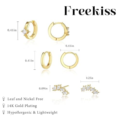 Freekiss 3 Pairs Gold Hoop Earrings Set: Dainty Stud Earrings Trendy Small 14K Gold Plated Hypoallergenic Dangle Cartilage Huggie Hoop Earrings for Women Gold Jewelry for Women Gifts thumbnail 9