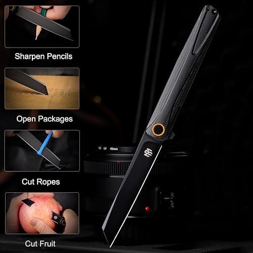 REMETTE EDC Pocket Knife Canyon, 3.2" D2 Steel Tanto Blade Flip Open,G10 Handle Small Folding Knife with Pocket Clip for Men Women, Sharp Camping Hiking Knives thumbnail 6