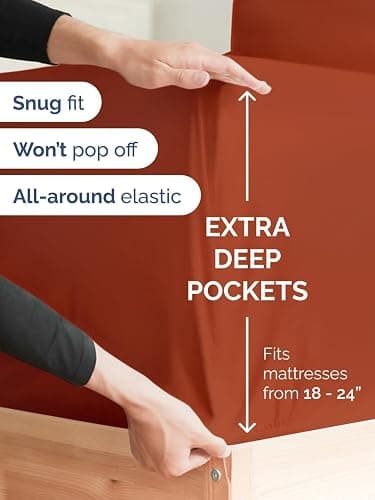 Extra Deep Pocket Queen Sheet Set - 4 Piece Breathable & Cooling Bed Sheets - Hotel Luxury Sheet Set - Soft, Wrinkle Free & Comfy - Easily Fits Extra Deep Mattresses - Deep Pocket Terracotta Sheets | Hotel Luxury, Breathable, Cooling, Soft, Comfy, Wrinkle Free, Easily Fits Extra Deep Mattresses, Bed Sheets thumbnail 3