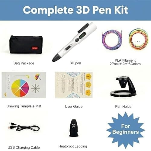LinkSpoX 3D Printing Pen Kit, 3D Printer Pen with Adjustable Temperature,Stepless Speed, PLA/ABS Compatible 3D Drawing LCD Display, for Creative Art, DIY Projects,White thumbnail 6