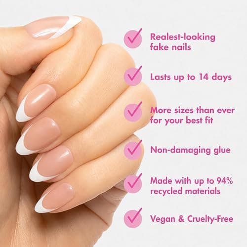 Olive & June Instant Mani Press-On Nails, Iconic French | Salon-quality glue-on manicure kit; 42 non-toxic fake nails in 21 sizes, recycled materials, realistic look, lasts 14 days thumbnail 3
