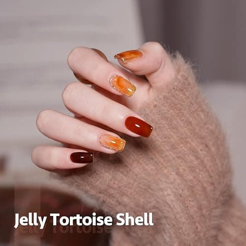 GAOY Jelly Tortoise Brown Gel Nail Polish Set, 6 Transparent Colors Dark Red Orange Pumpkin Soak Off UV Light Cure Gel Polish Kit for Salon and Nail Art DIY at Home thumbnail 3