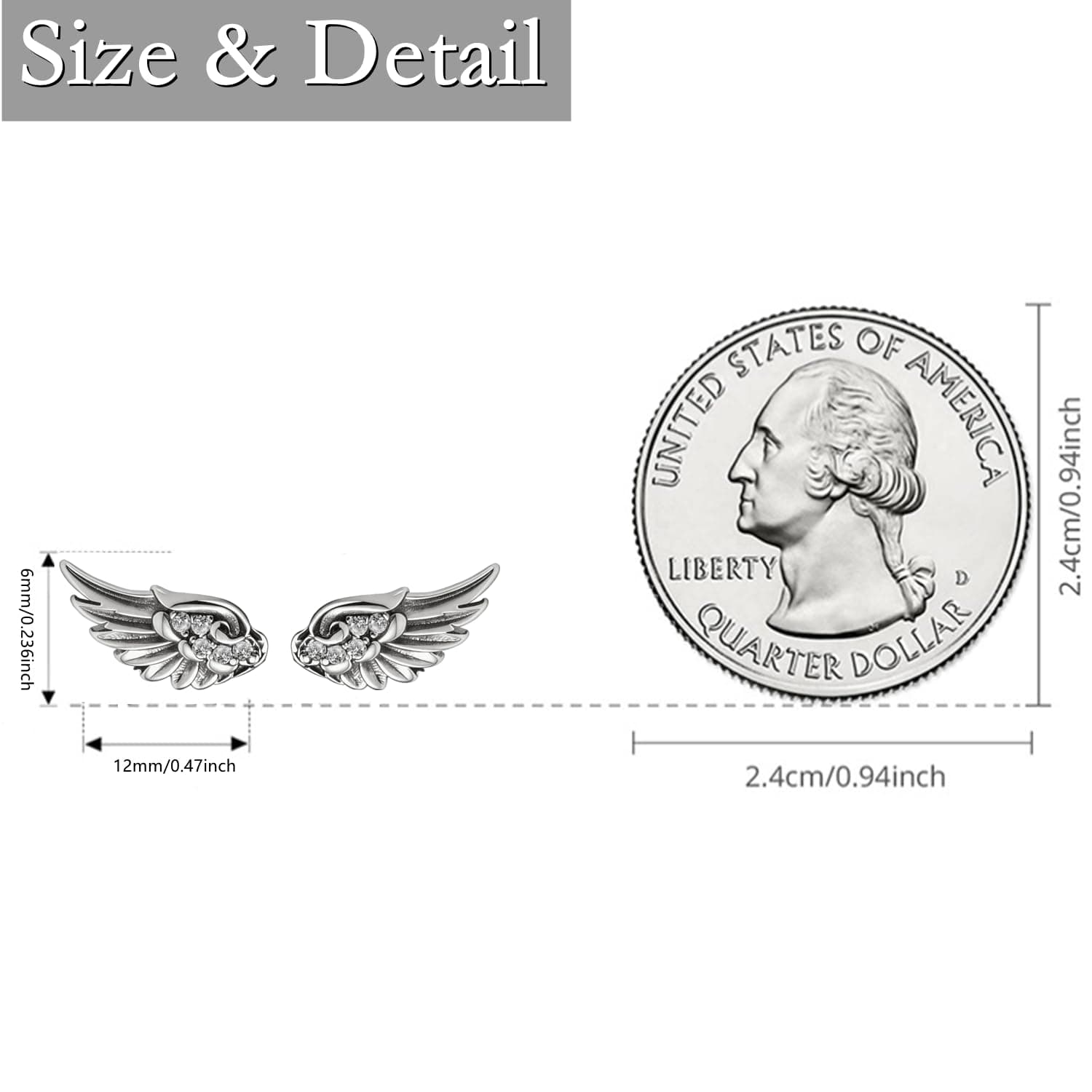 925 Sterling Silver Angel Wing Stud Earrings with Gift Box thumbnail 3