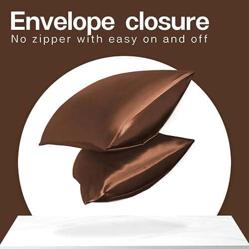MR&HM Satin Pillowcase for Hair and Skin, Silk Satin Pillowcase 2 Pack, Queen Size Pillow Cases Set of 2, Silky Pillow Cover with Envelope Closure (20x30, Brown) thumbnail 6