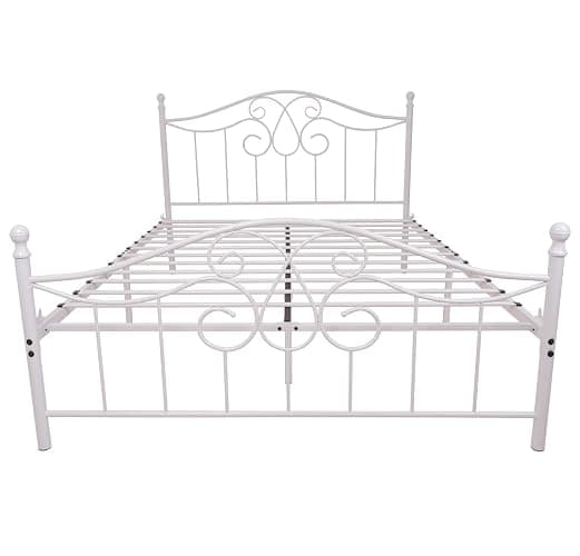 YALAXON Vintage Sturdy Queen Size Metal Bed Frame with Headboard and Footboard Basic Bed Frame No Box Spring Needed (Queen, Grayish White) thumbnail 6